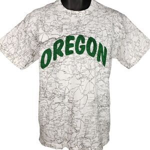 Oregon State Road Map T Shirt Vintage 90s All Over Print Made In USA Mens Size L